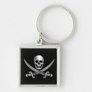 Silver Skull and Crossed Swords Keychain