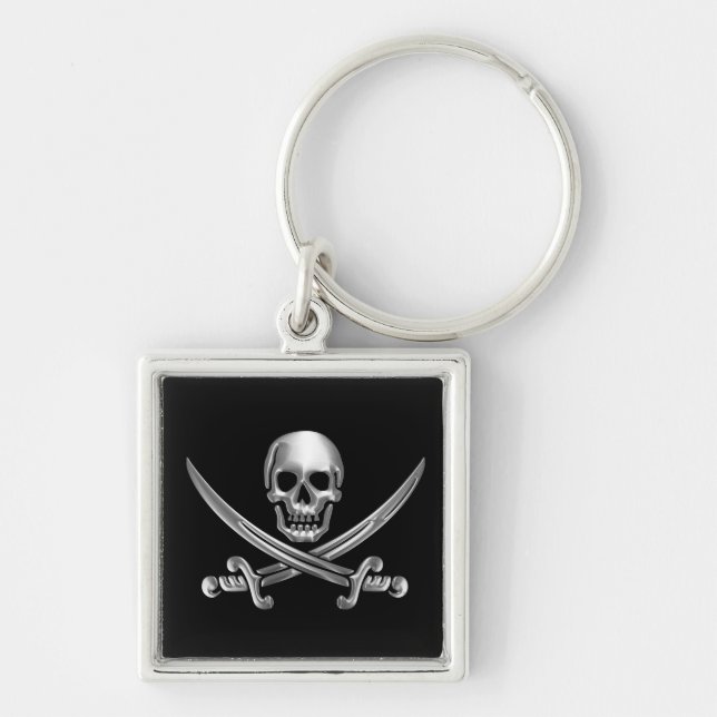 Silver Skull and Crossed Swords Keychain (Front)