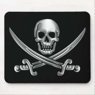 Silver Skull and Crossed Swords Mouse Pad