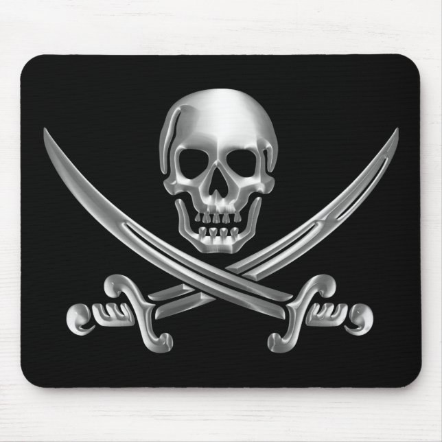 Silver Skull and Crossed Swords Mouse Pad (Front)