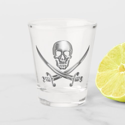 Silver Skull and Crossed Swords Shot Glass