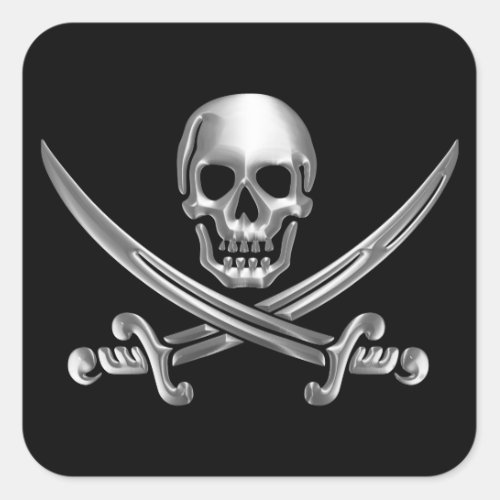 Silver Skull and Crossed Swords Square Sticker