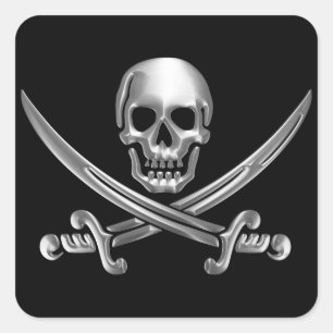 Silver Skull and Crossed Swords Square Sticker