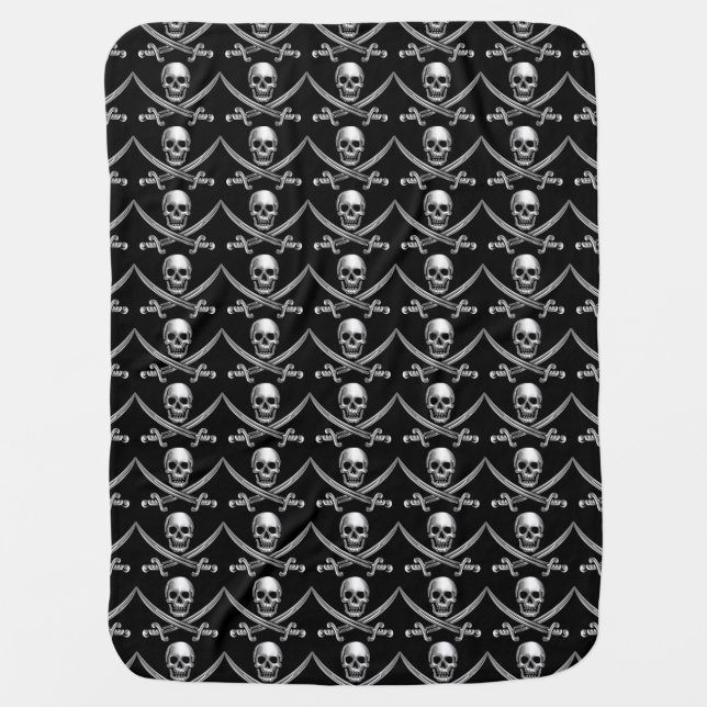 Silver Skull and Crossed Swords Stroller Blanket (Front)