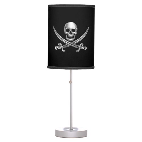 Silver Skull and Crossed Swords Table Lamp