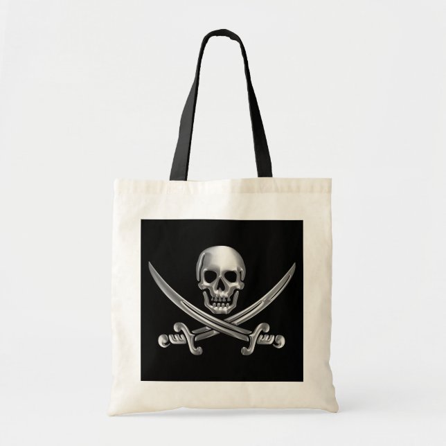 Silver Skull and Crossed Swords Tote Bag (Front)