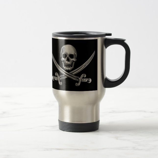 Silver Skull and Crossed Swords Travel Mug (Right)
