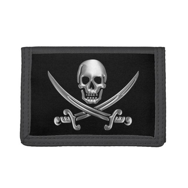 Silver Skull and Crossed Swords Trifold Wallet (Front)