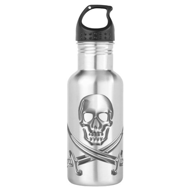 Silver Skull and Crossed Swords Water Bottle (Front)