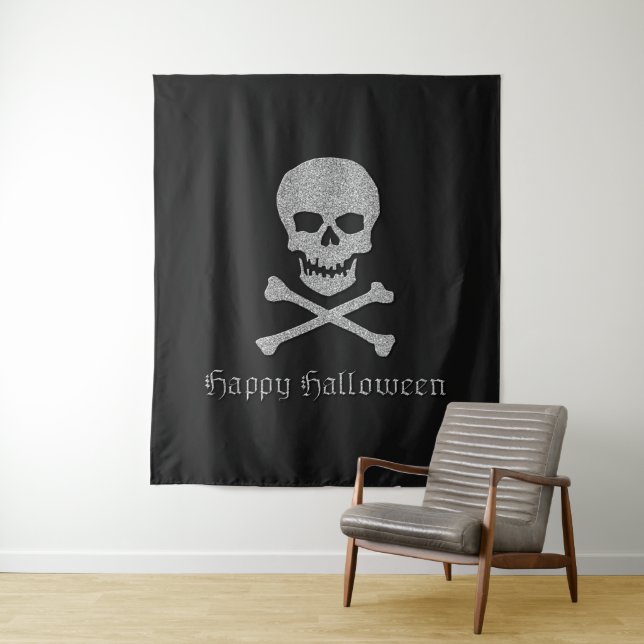 Silver Skull & Crossbones Halloween Backdrop (In Situ)