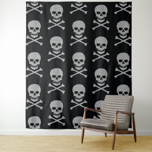 Silver Skull & Crossbones Halloween Backdrop (In Situ)
