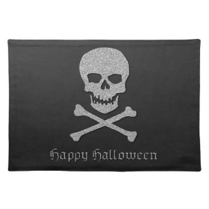 Silver Skull & Crossbones Halloween Cloth Placemat