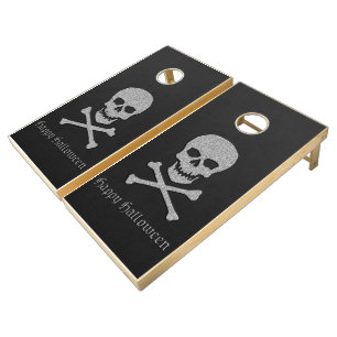 Silver Skull & Crossbones Halloween Cornhole Set