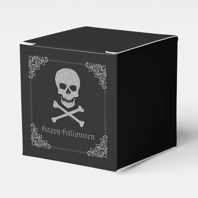 Silver Skull & Crossbones Halloween Favor Boxes (Front Side)