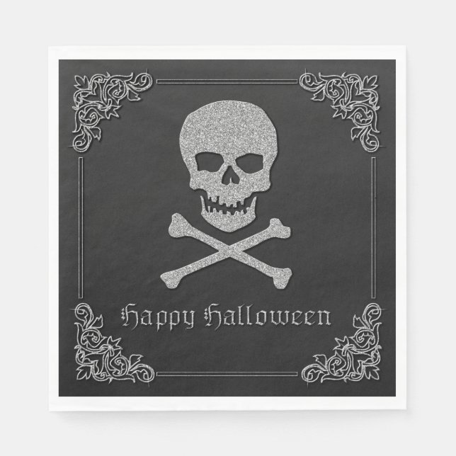 Silver Skull & Crossbones Halloween Napkins (Front)