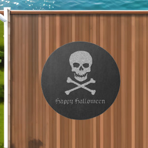 Silver Skull & Crossbones Halloween Outdoor Rug
