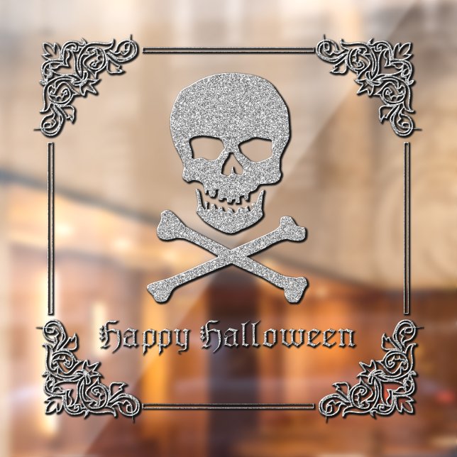 Silver Skull & Crossbones Halloween Window Cling (Sheet 2)