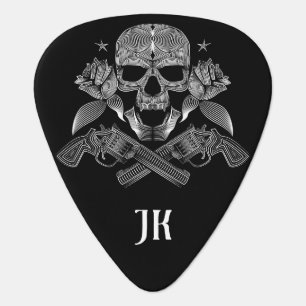 Silver Skull, Pistols and Roses Guitar Pick