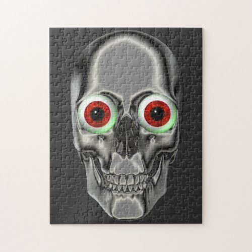 Silver Skull Red Eyeballs Fantasy Art Jigsaw Puzzle