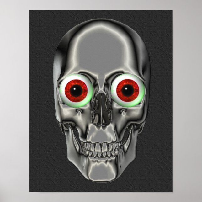 Silver Skull Red Eyeballs Fantasy Art Poster (Front)