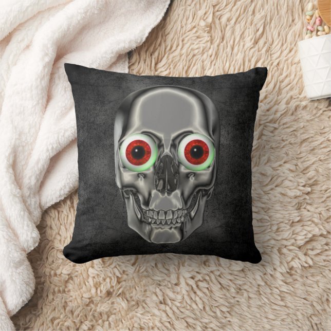 Silver Skull Red Eyeballs Throw Pillow (Blanket)