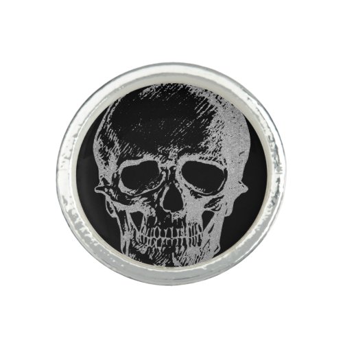 Silver Skull  Ring  Black