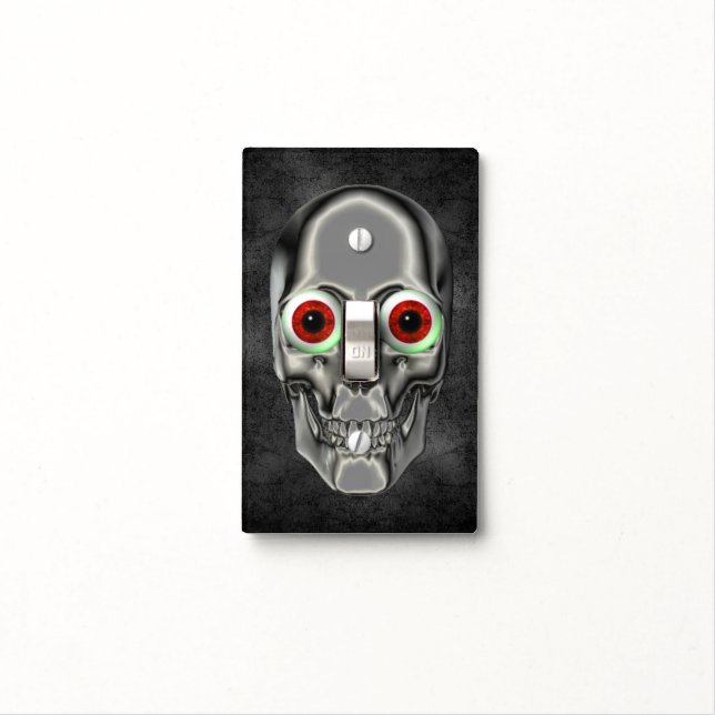 Silver Skull With Red Eyeballs Fantasy Light Switch Cover (In Situ)
