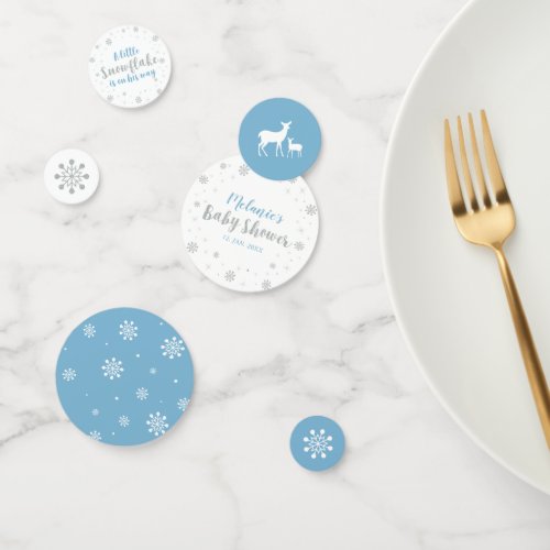 Silver  Sky Blue Winter Snowflake Boy Baby Shower Confetti