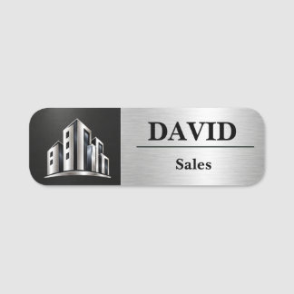 Silver Skyscraper Logo Modern Real Name Tag
