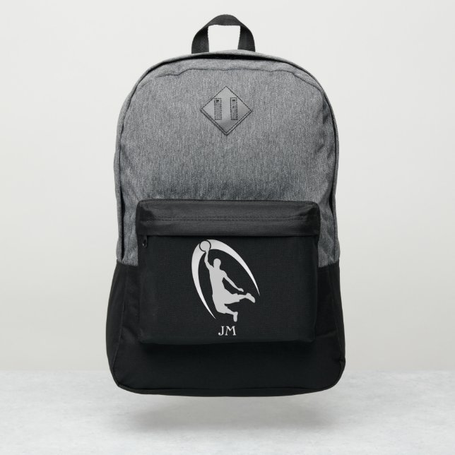 Silver Slam Dunk Silhouette Monogram Port Authority® Backpack (Front)