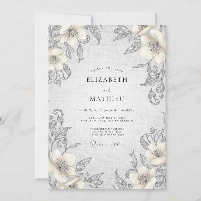 Silver Slate Vine Wedding Invitation (Front)