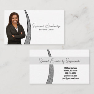 Silver Sliver Faux Glitter Professional Photo Business Card