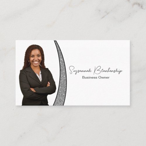 Silver Sliver Faux Glitter Professional Photo  Business Card