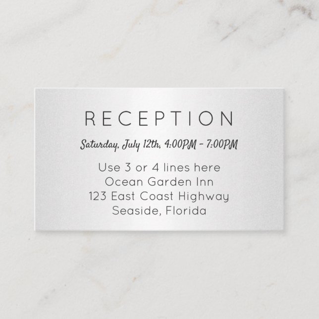 Silver Small Reception Cards Venue Address (Front)