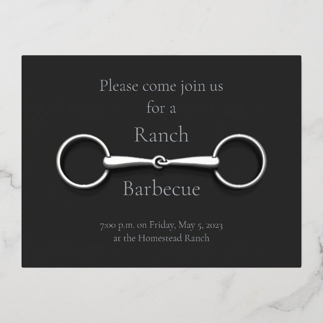 Silver Snaffle Bit Elegant Equestrian Foil Invitation Postcard (Front)