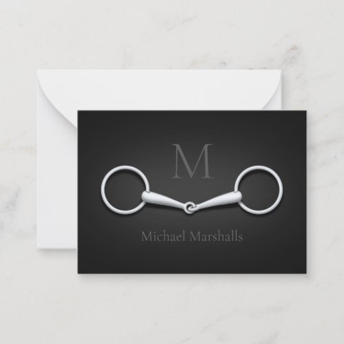 Silver Snaffle Bit Monogrammed Equestrian Note Card