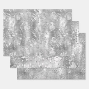 Silver Snake Skin, Leaves & Peacock Feathers Wrapping Paper Sheets