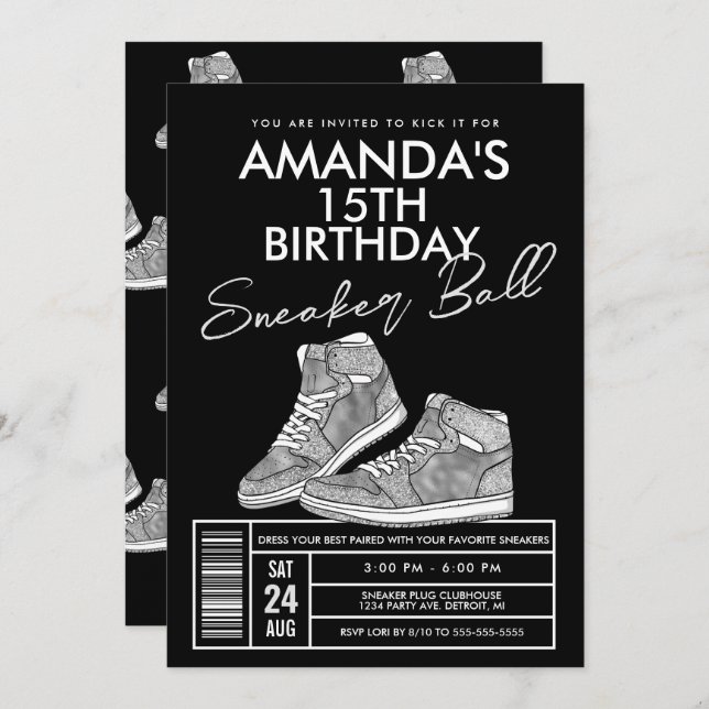 Silver Sneaker Ball Birthday Invitation (Front/Back)