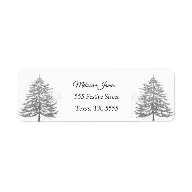 Silver Snow Christmas Tree Festive Wedding Label (Front)