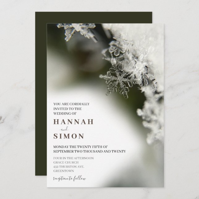 Silver Snow Christmas Winter Wedding Invitation (Front/Back)