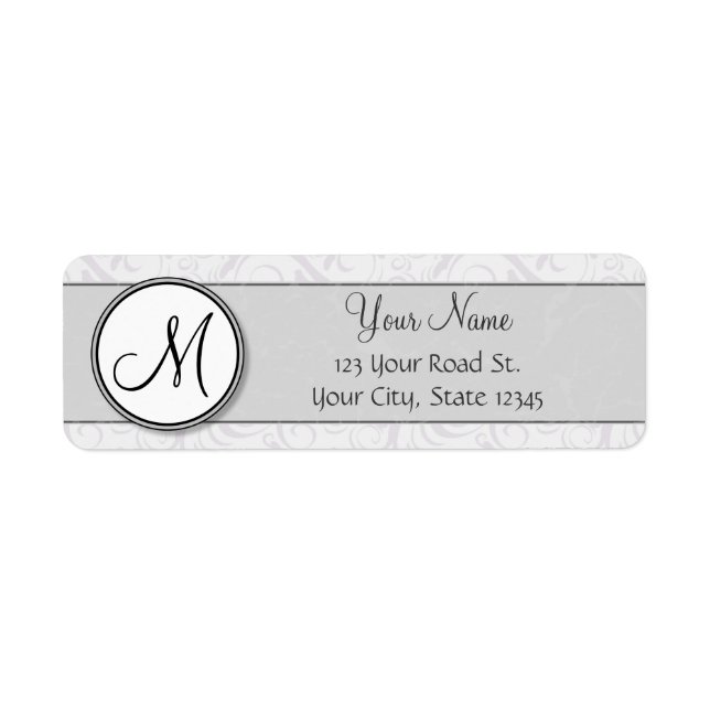Silver Snow Floral Wisps & Stripes with Monogram Label (Front)