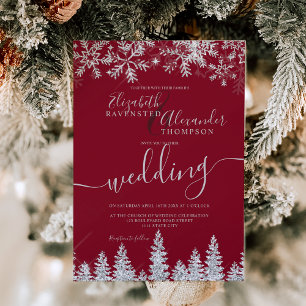 Silver snow pine Christmas winter red wedding Invitation