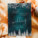 Silver snow pine green Christmas winter wedding Invitation<br><div class="desc">Time to celebrate your winter wonderland wedding theme with this luxury silver glitter snowflakes sparkles and silver glitter pine tree forest on an elegant festive emerald green watercolor background,  featuring a modern cool script font typography.</div>
