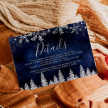 Silver snow pine navy Christmas winter details Enclosure Card<br><div class="desc">Time to celebrate your winter wonderland wedding theme with this luxury silver glitter snowflakes sparkles and silver glitter pine tree forest details cards on an elegant festive navy blue watercolor background,  featuring a modern cool script font typography.</div>