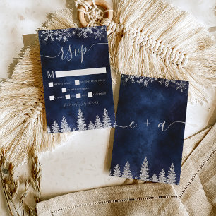 Silver snow pine navy Christmas winter rsvp Card