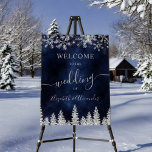 Silver snow pine navy Christmas winter wedding Foam Board<br><div class="desc">Welcome guests to your winter wedding with this elegant sign featuring faux silver glitter shimmering snowflakes and a forest of frosted pine trees. Set against a deep navy blue background, the design exudes a magical winter wonderland ambiance. Perfect for a Christmas or winter wedding, this sign sets the tone for...</div>