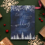 Silver snow pine navy Christmas winter wedding Invitation<br><div class="desc">Time to celebrate your winter wonderland wedding theme with this luxury silver glitter snowflakes sparkles and silver glitter pine tree forest on an elegant festive navy blue watercolor background,  featuring a modern cool script font typography.</div>
