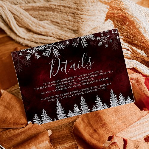 Silver snow pine red Christmas winter details Enclosure Card