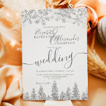 Silver snow pine white Christmas winter wedding Invitation<br><div class="desc">Time to celebrate your winter wonderland wedding theme with this luxury silver glitter snowflakes sparkles and silver glitter pine tree forest on an elegant festive simple white background,  featuring a modern cool script font typography.</div>