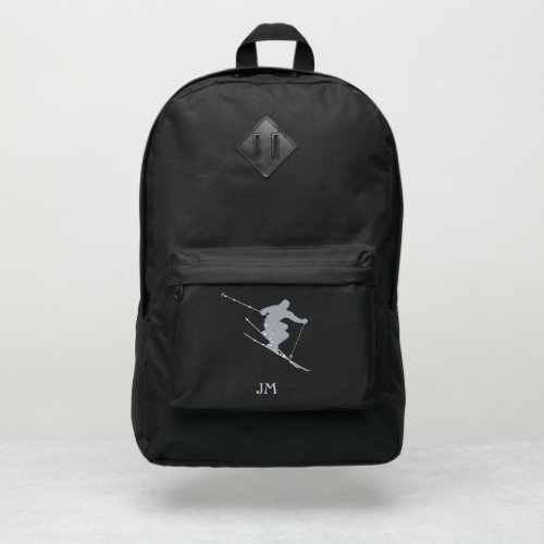 Silver Snow Skier Silhouette Monogram Port Authority Backpack